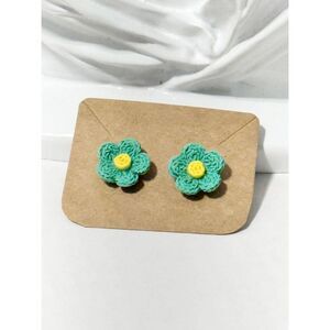Flower Woven Crochet Style Plastic Acrylic Stud Earrings‎ 1 Pair Green Fashion